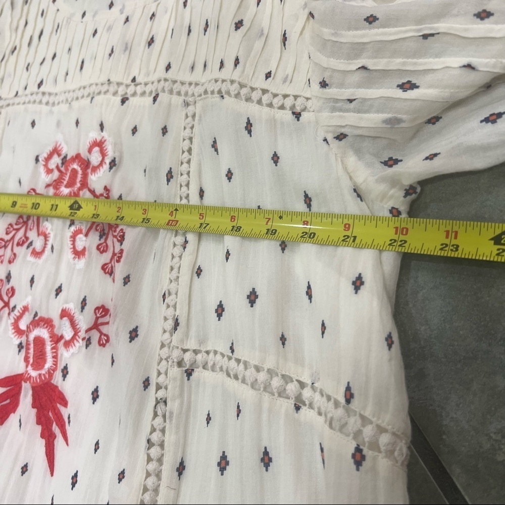 Women’s 100% Cotton Cream Embroidered Floral PTP 22” Midi Dress Boho Peasant EUC - Picture 8 of 10
